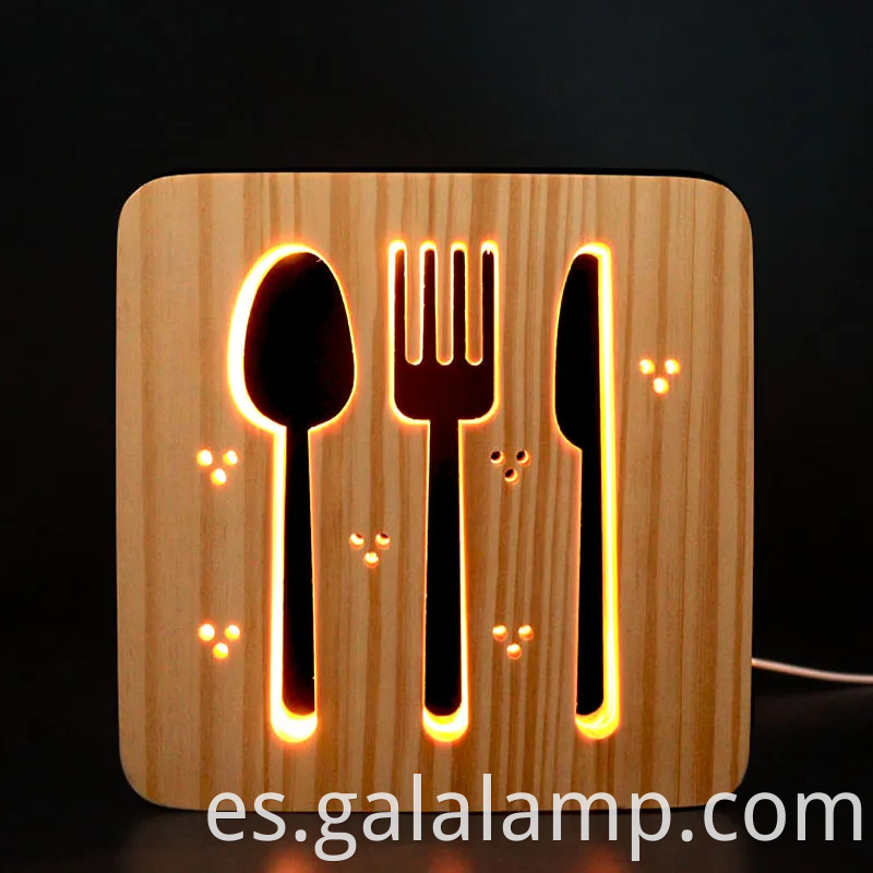 Luz de noche 3D creativa, tallado hueco de madera maciza, lámpara de escritorio LED